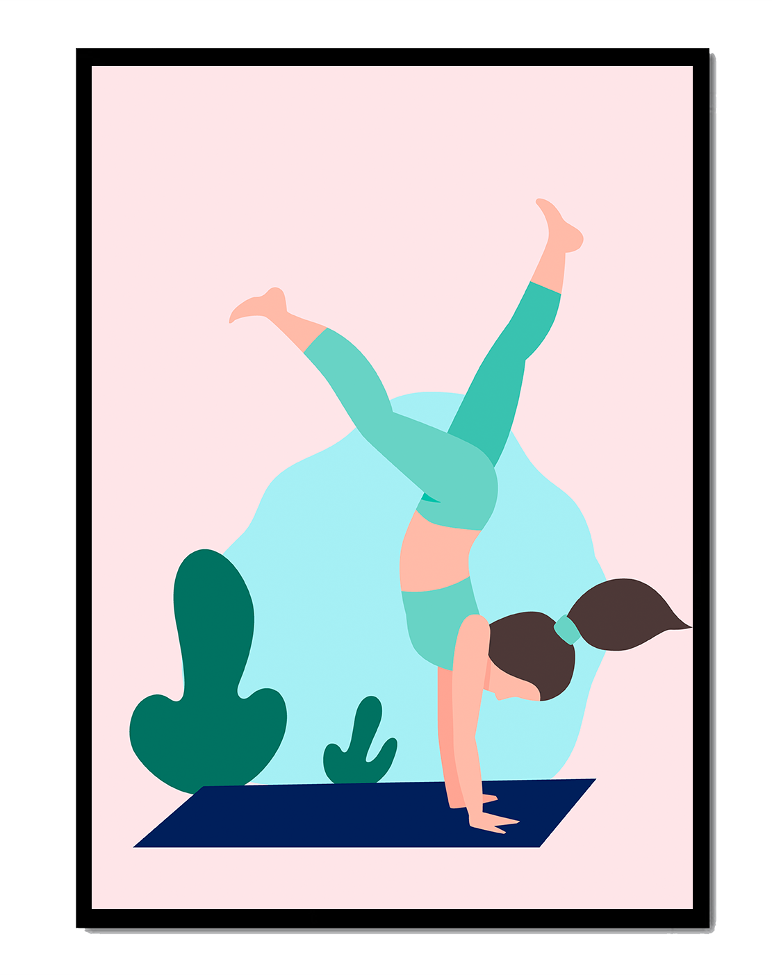 Illustration of a woman practicing yoga handstand pose