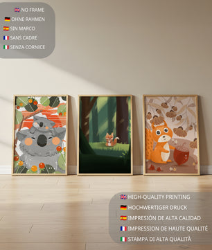 Triptyque d’Animaux de la Forêt en Style Enfantin