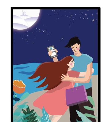 Romantic couple embracing under a moonlit night