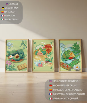 Arte de Comida Tradicional en Estilo Oriental con Motivos Culinarios