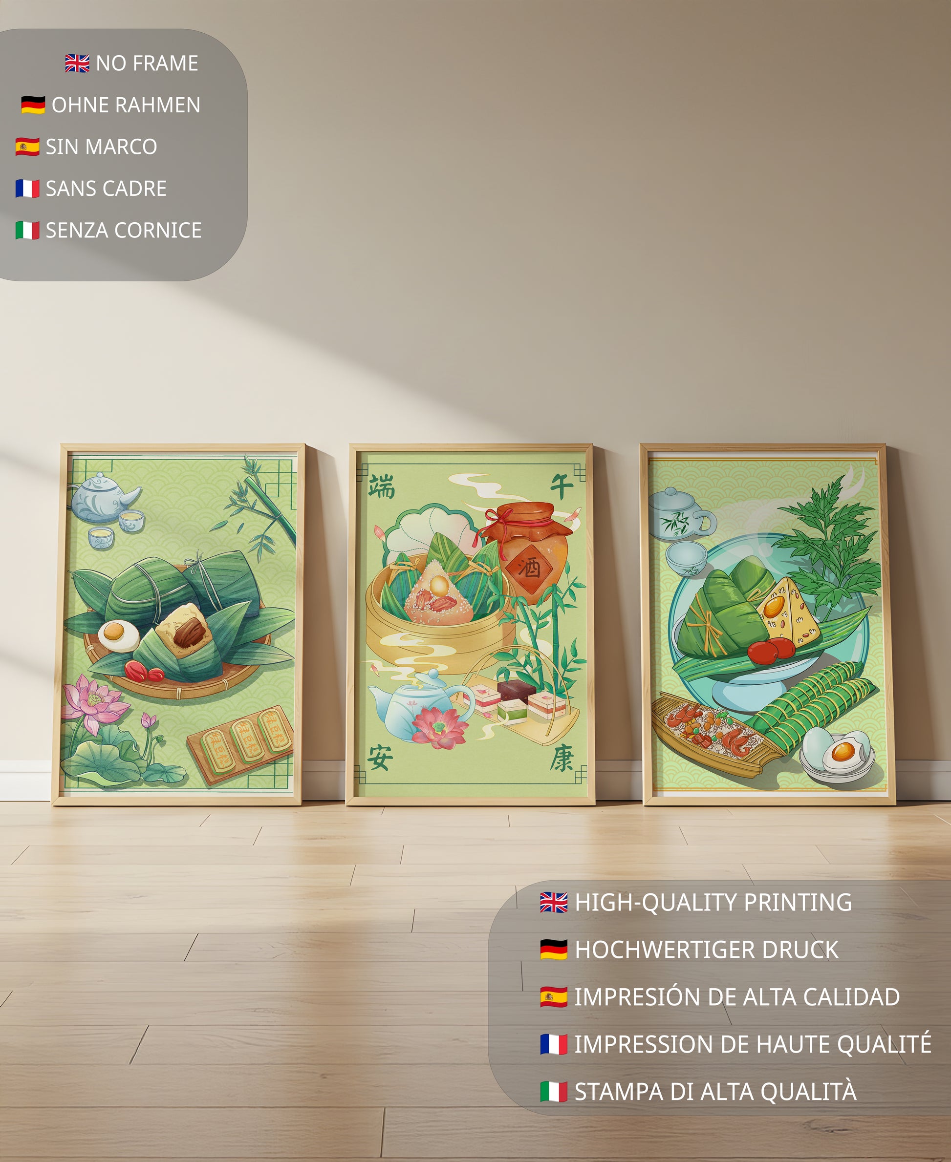 Arte de Comida Tradicional en Estilo Oriental con Motivos Culinarios