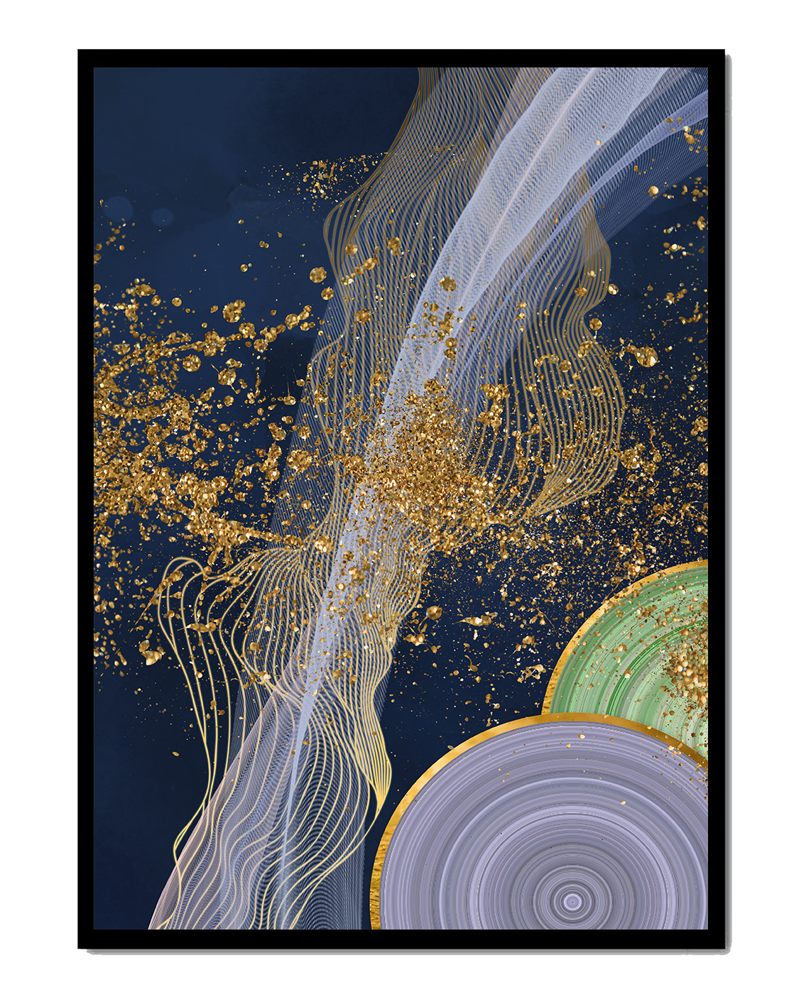 Abstract swirl with gold accents on dark background