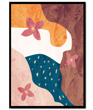 Diseño floral abstracto con colores vibrantes y fondo texturizado
