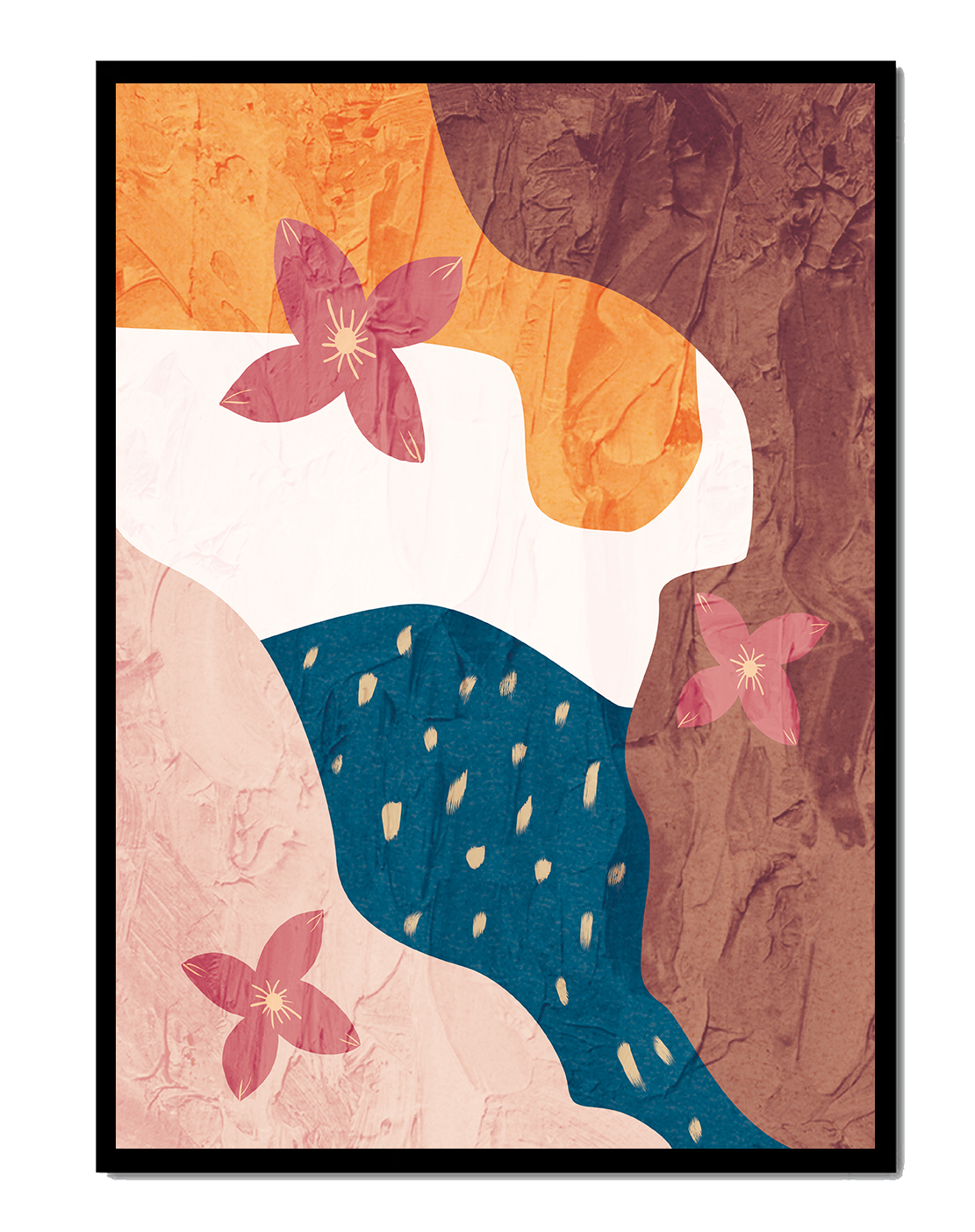 Diseño floral abstracto con colores vibrantes y fondo texturizado