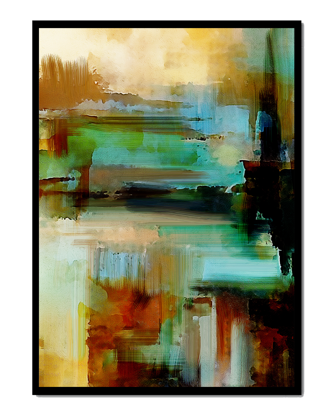 Abstract Expressionist Colorful Landscape with Earthy and Aqua Tones
