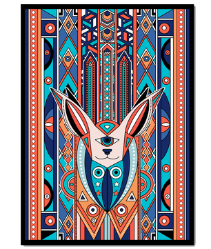 Diseño geométrico abstracto con motivo animal y patrones vibrantes