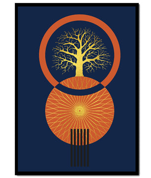 Sacred tree illustration with geometric sun and gold details - Mi tienda