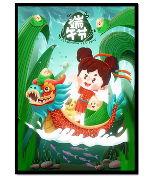 Illustration de la fête des bateaux-dragons avec un enfant et un bateau-dragon