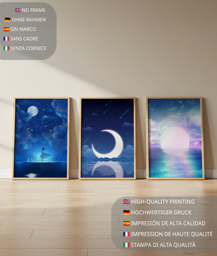 Ensemble de trois impressions d’art à thème nocturne et paysages de rêve