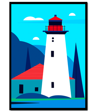 Illustration moderne d'un phare avec des couleurs vives