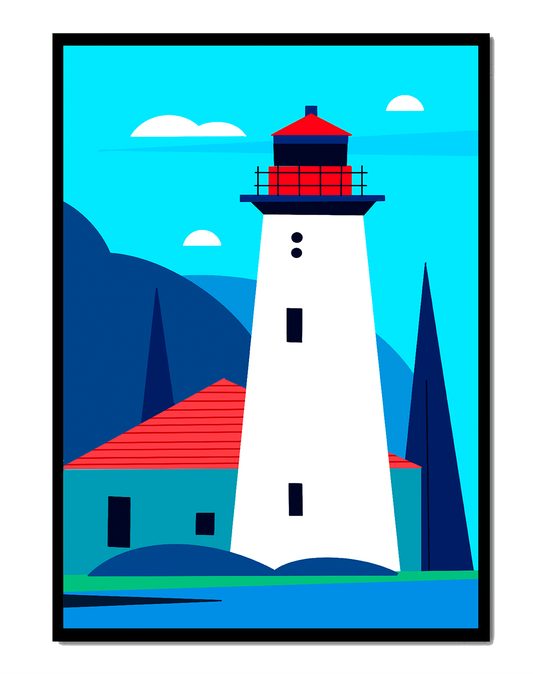 Modern illustration of a lighthouse with vibrant colors