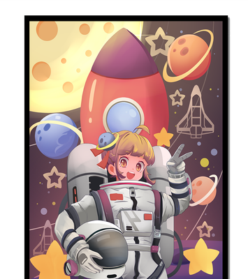 Astronaut Girl Illustration with Space Theme