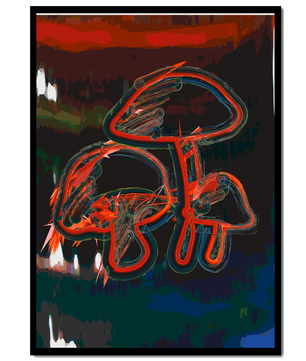 Abstract digital art von stilisierten Pilzen mit lebhaften Farben