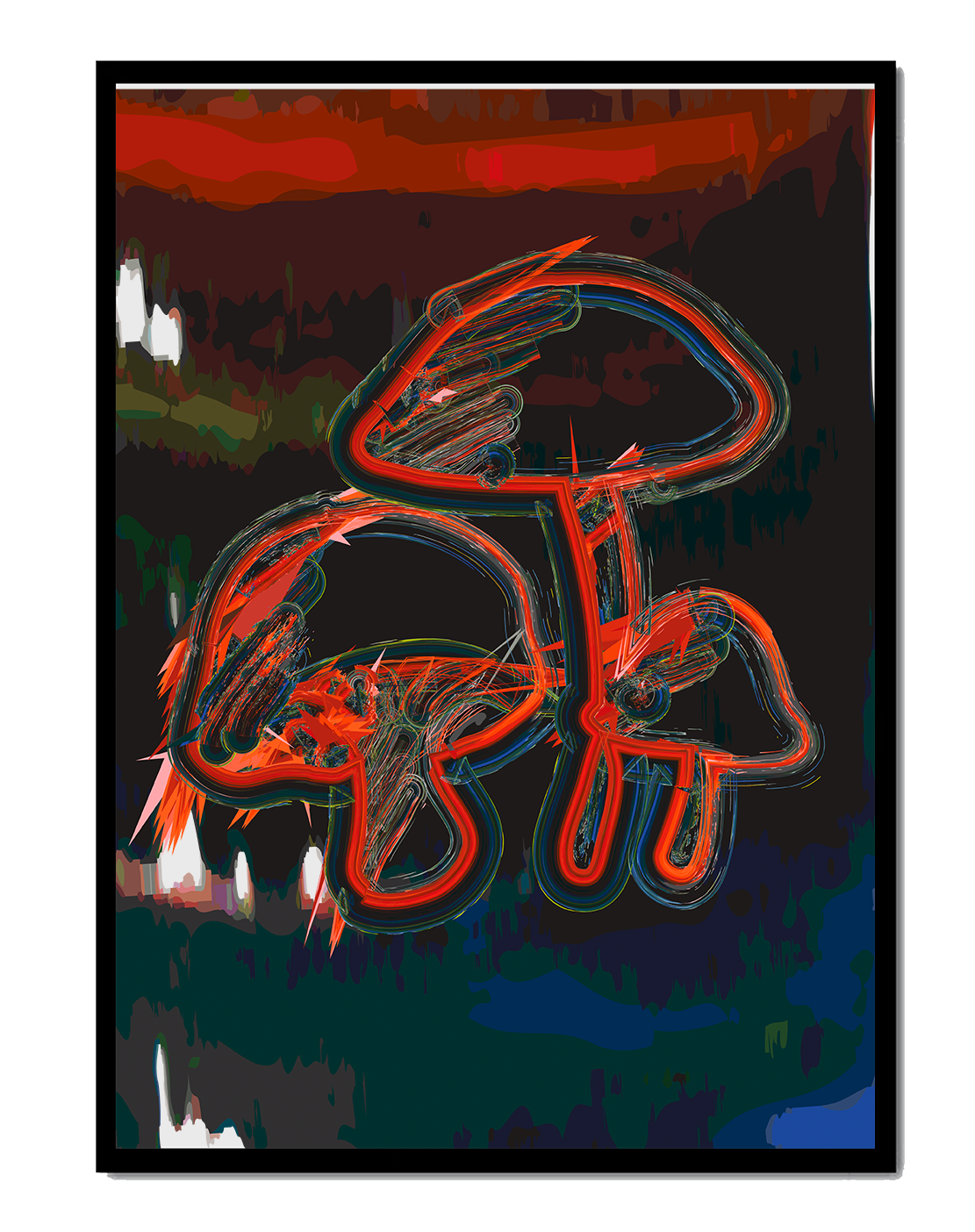 Abstract digital art von stilisierten Pilzen mit lebhaften Farben