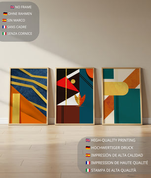 Ensemble d’art abstrait coloré avec des éléments dorés