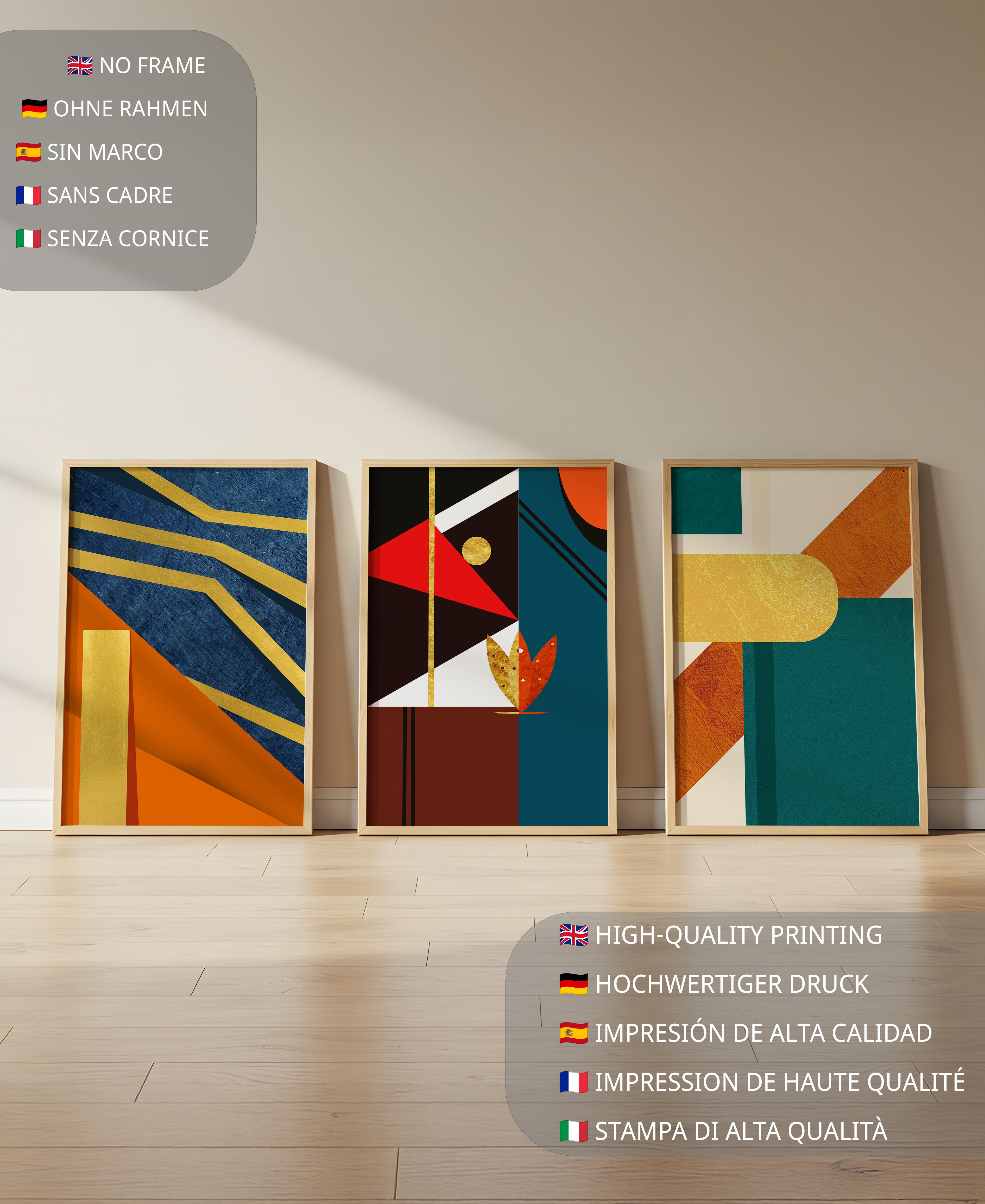 Conjunto de Arte Abstracto Colorido con Elementos Dorados