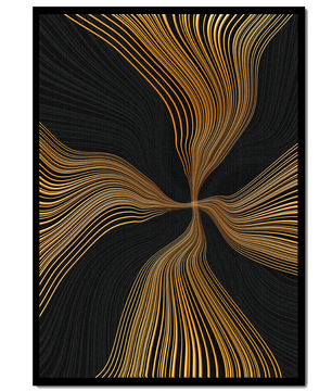Líneas doradas abstractas sobre fondo negro con flujo dinámico