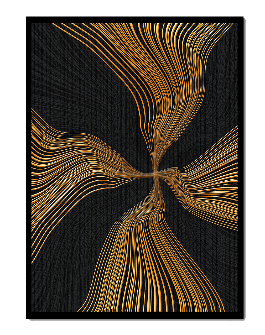 Líneas doradas abstractas sobre fondo negro con flujo dinámico