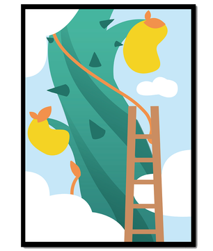 Illustration Of Jack And The Beanstalk With Ladder And Clouds - Mi tienda