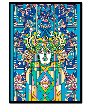 Geometrische Widder-Illustration in lebendigen Farben