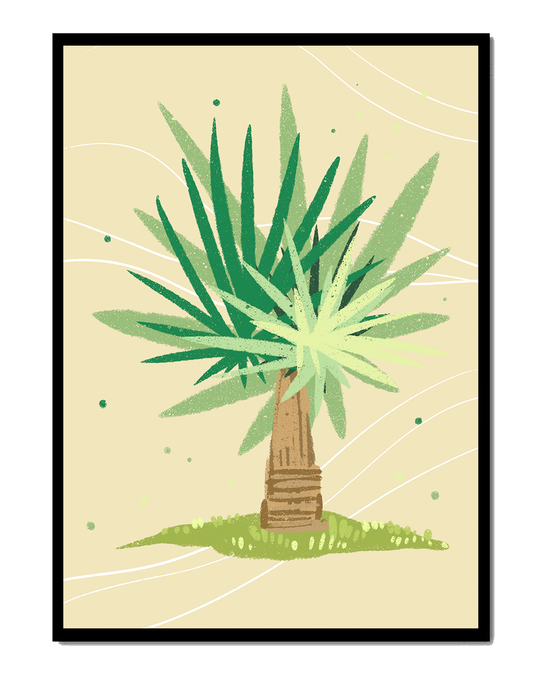 Illustrated tropical yucca plant with a textured background