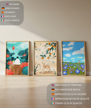 Ensemble de peintures artistiques avec des éléments naturels et des animaux