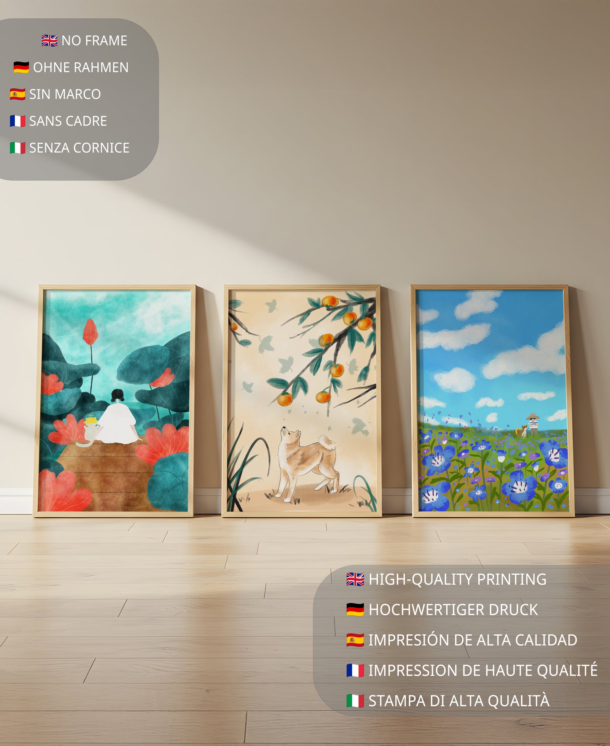 Conjunto de Pinturas Artísticas con Elementos Naturales y Animales