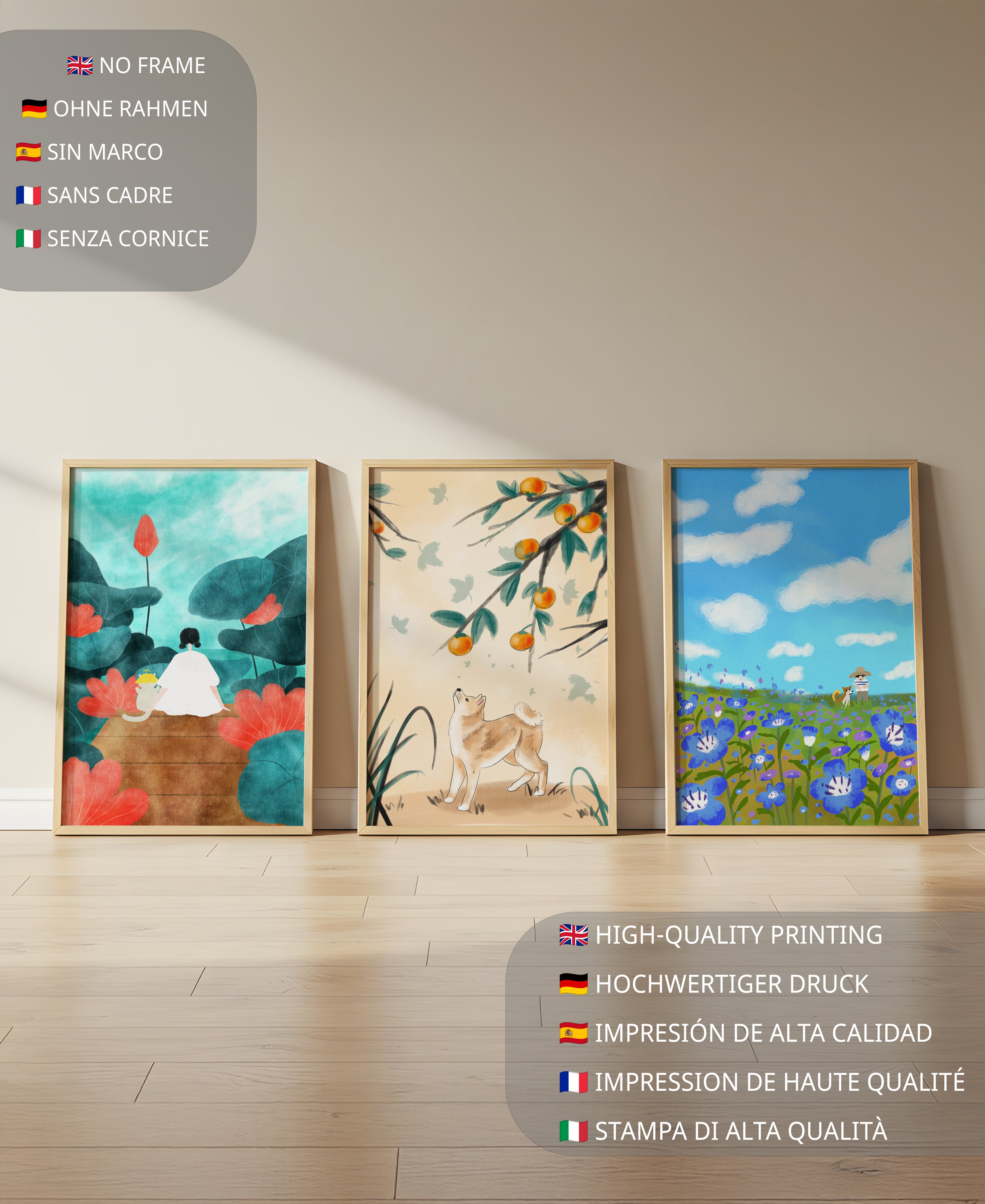 Conjunto de Pinturas Artísticas con Elementos Naturales y Animales