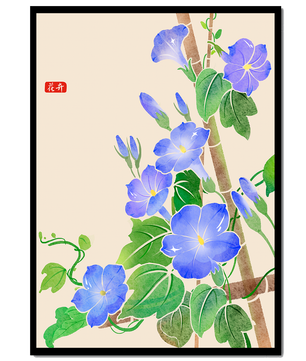 Obra floral delicada con glorias matutinas azules vibrantes