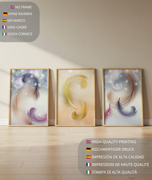 Art abstrait avec des plumes dans des tons pastel