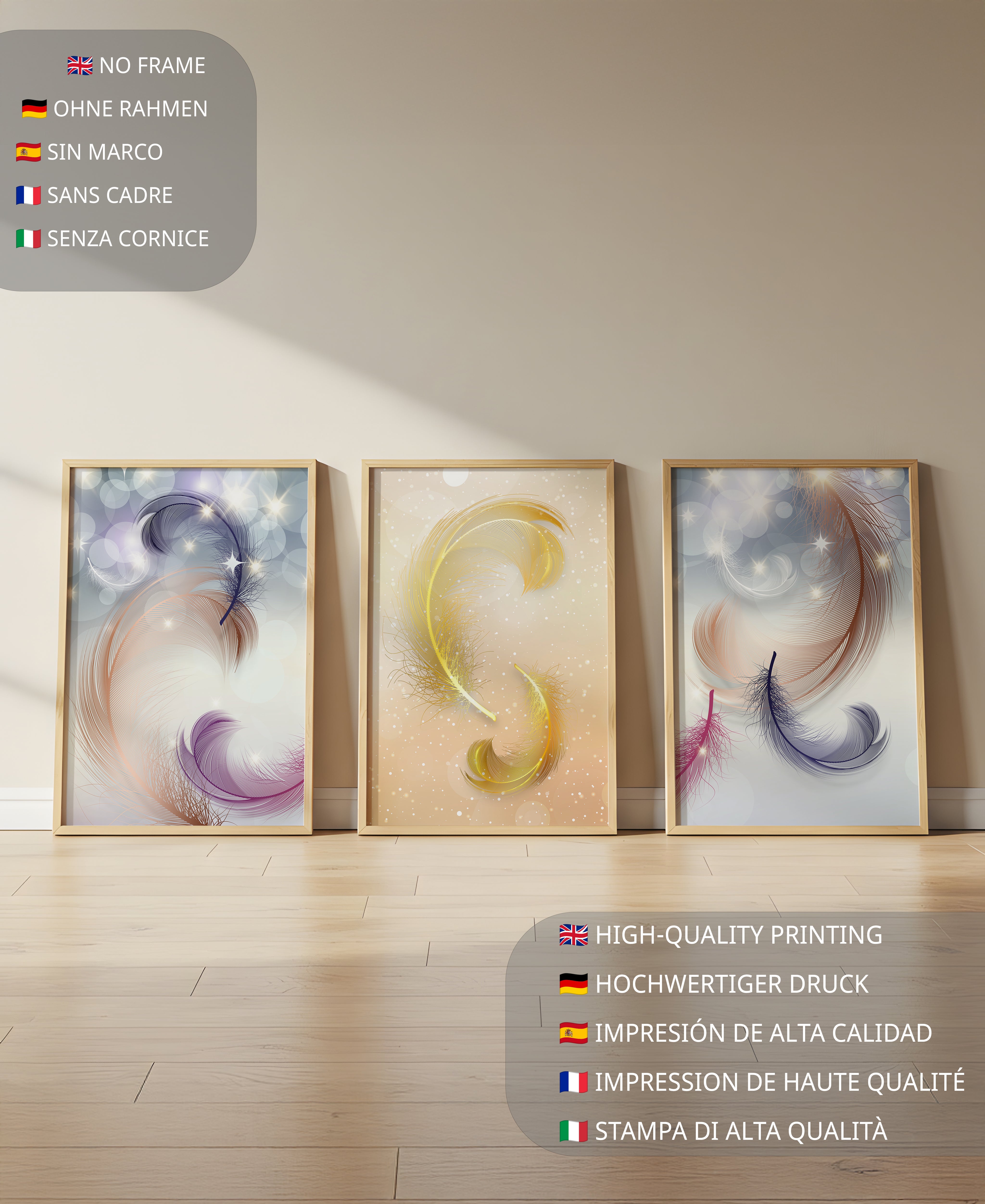 Art abstrait avec des plumes dans des tons pastel