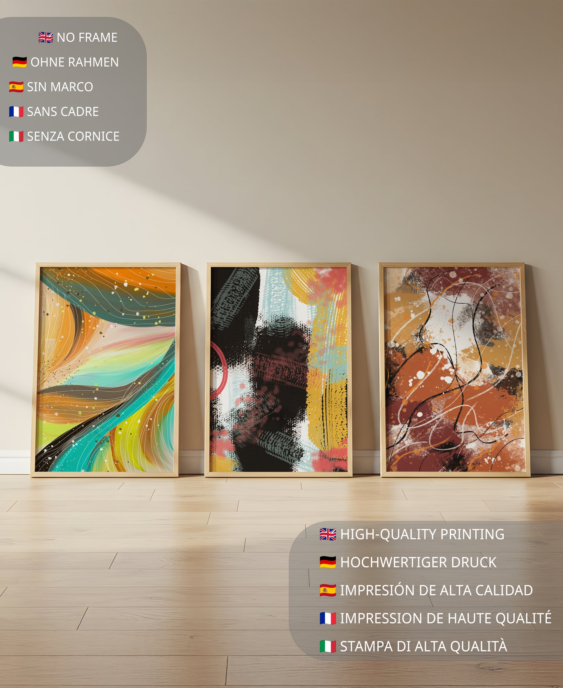 Conjunto De Cuadros Abstractos De Impresión En Alta Calidad