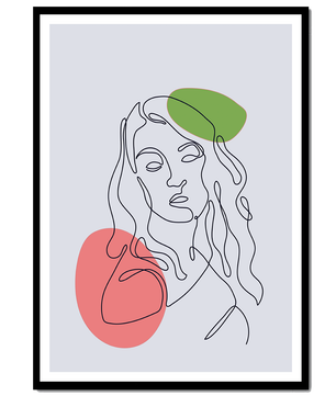 Line Art Portrait auf grauem Hintergrund mit Farbakzenten 