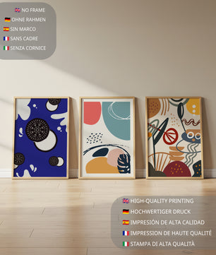 Ensemble de Trois Œuvres d’Art Abstrait aux Couleurs Vibrantes