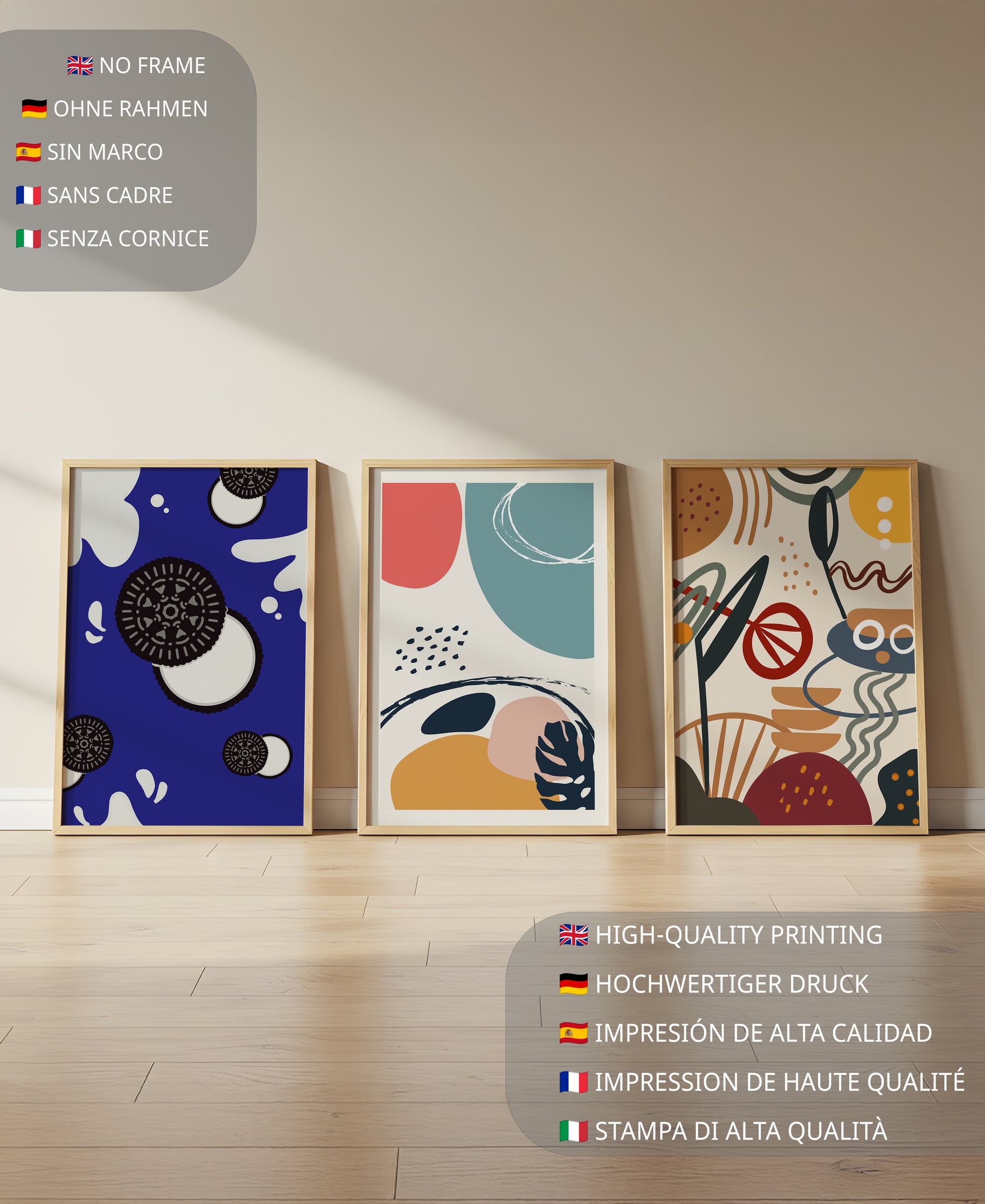 Ensemble de Trois Œuvres d’Art Abstrait aux Couleurs Vibrantes