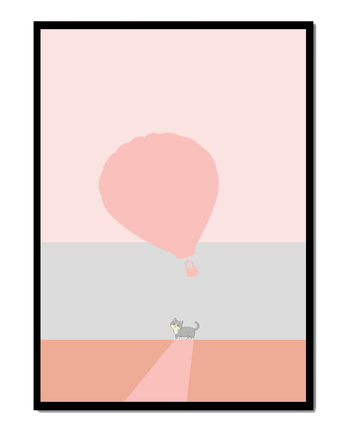 Cat in Minimalist Landscape with Hot Air Balloon