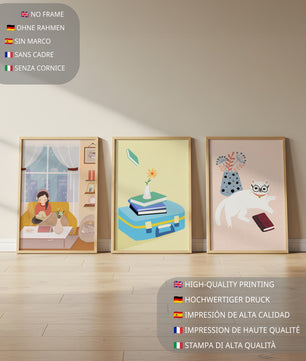 Triptyque moderne avec illustrations d’intérieurs et d’animaux