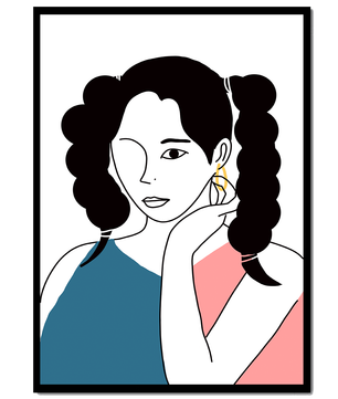 Minimalist Illustration of a Woman with Braided Hair and Gold Earring - Mi tienda