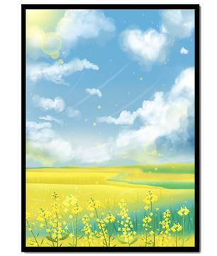 Sunny Meadow with Yellow Flowers and Blue Sky Scenic Art