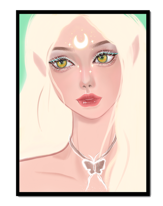 Enchanted portrait of ethereal elf girl with glowing elements