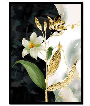 Diseño floral abstracto con detalles dorados y oscuros