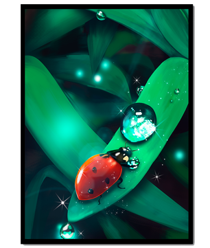 Ladybug on a Leaf with Dew Drops in a Vibrant Nature Scene - Mi tienda