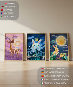 Ensemble de toiles pour enfants avec des animaux et des paysages fantastiques
