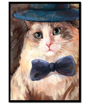 Gato encantador con traje formal, sombrero y corbata de moño