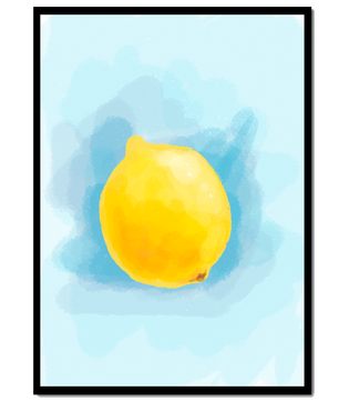 Obra de arte en acuarela de un limón sobre un fondo azul
