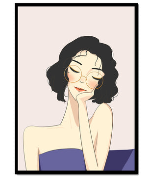 Minimalist modern wall art poster of a stylish woman in glasses | Elegant fashion illustration for home decor - Mi tienda