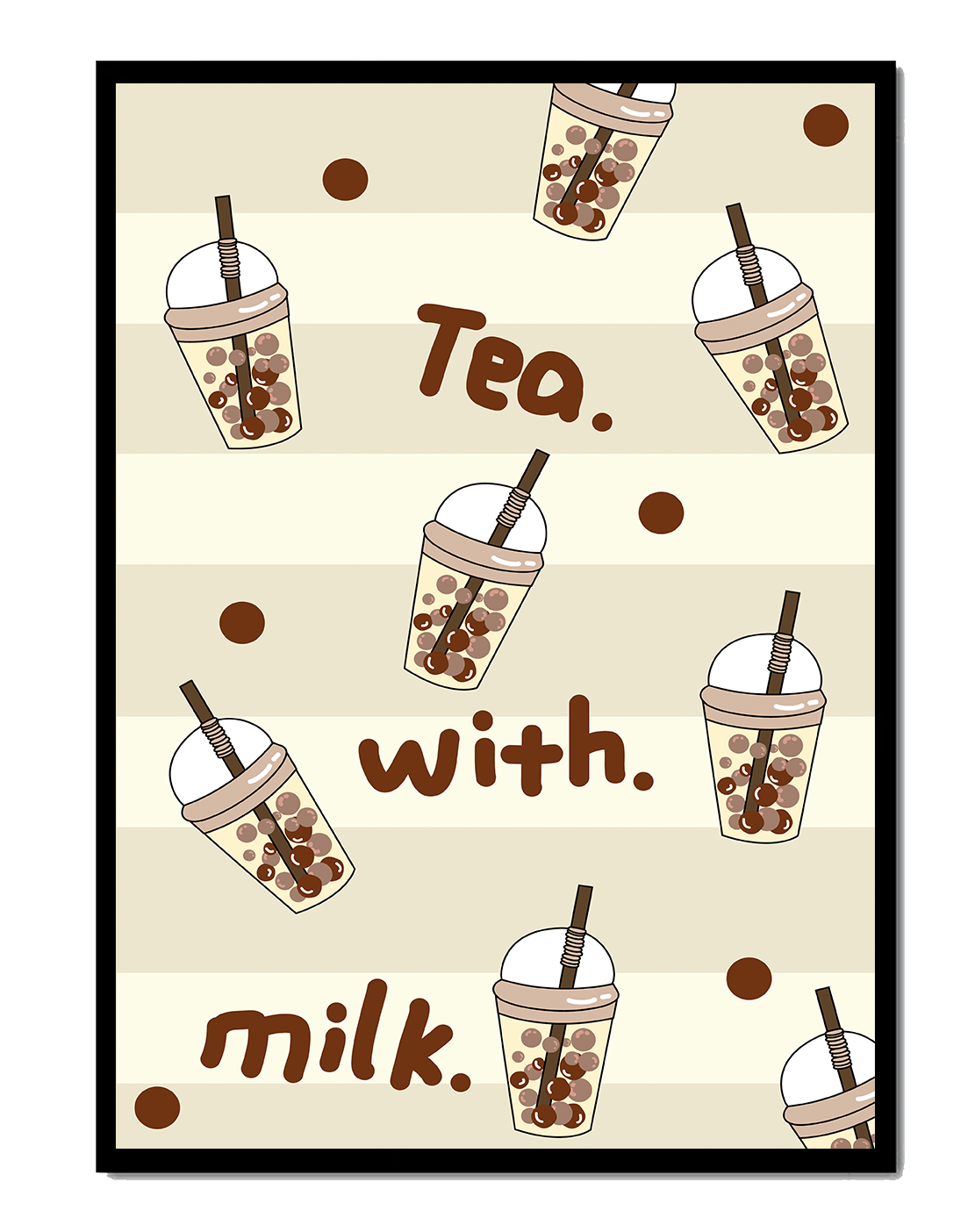 Boba tea pattern with text and bubble illustrations
