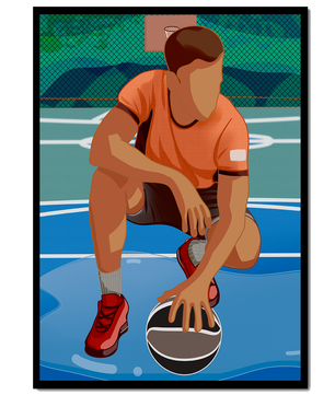 Ilustración de un jugador de baloncesto en la cancha en una pose dinámica