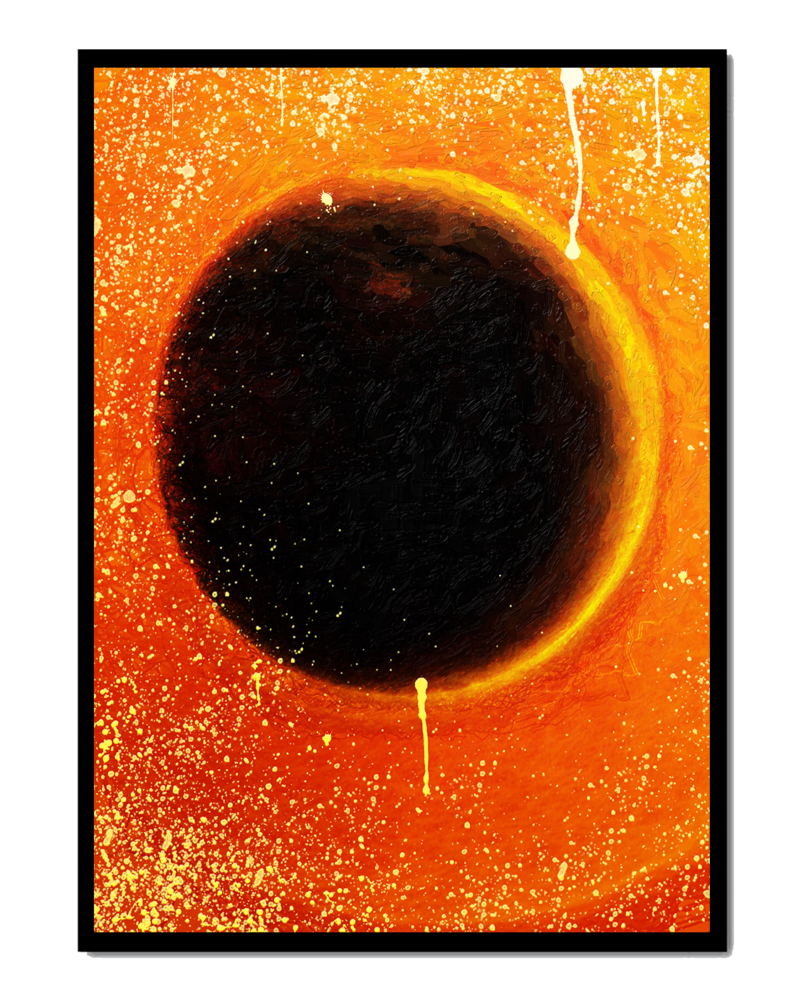Abstract Representation of a Solar Eclipse with Vibrant Orange and Black Contrast