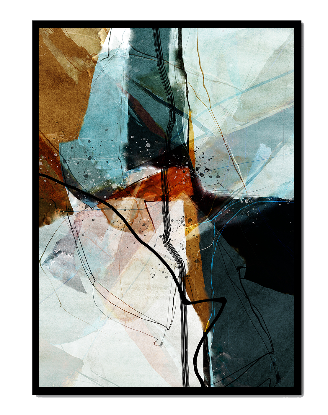Abstract watercolor artwork with dynamic lines and colors